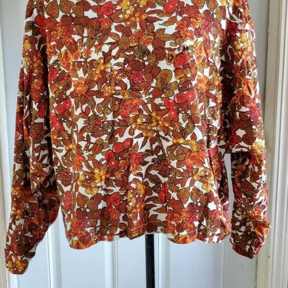 Vintage Fall Autumn Floral Orange High Neck Dolan Sleeves Top M Hunters Run NWT - Picture 2 of 10